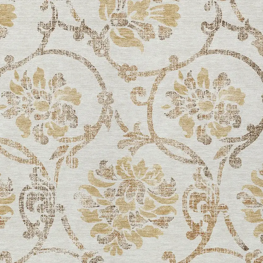 Ivory Beige And Gold Floral Washable Indoor Outdoor Area Rug Photo 6