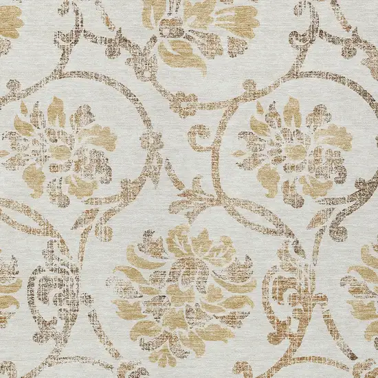 Ivory Beige And Gold Floral Washable Indoor Outdoor Area Rug Photo 6
