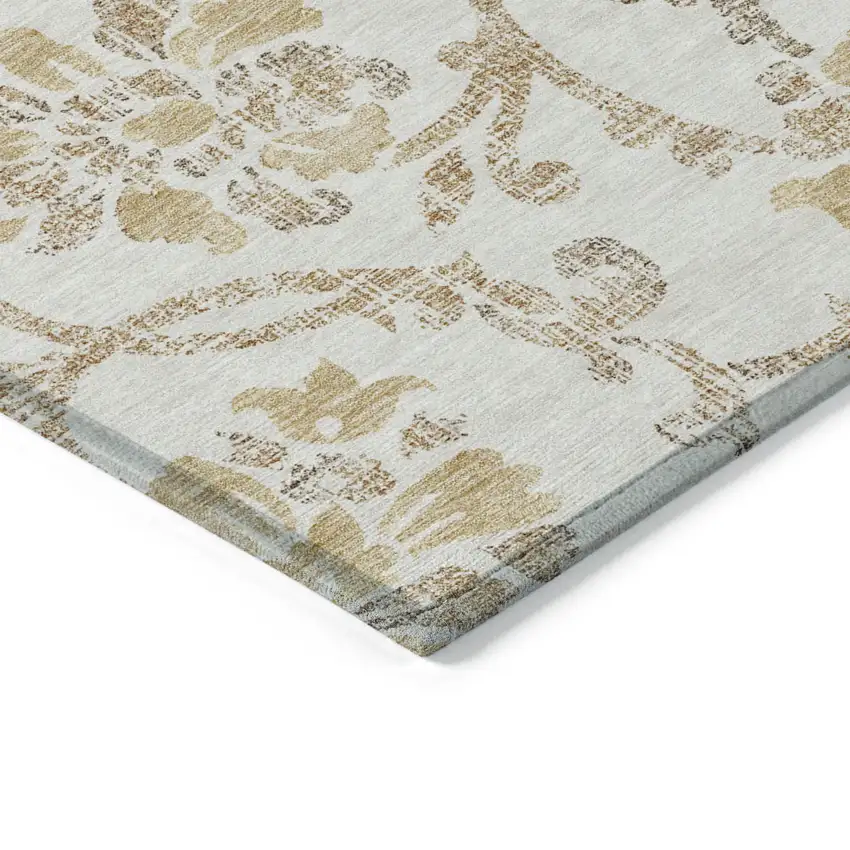 Ivory Beige And Gold Floral Washable Indoor Outdoor Area Rug Photo 3