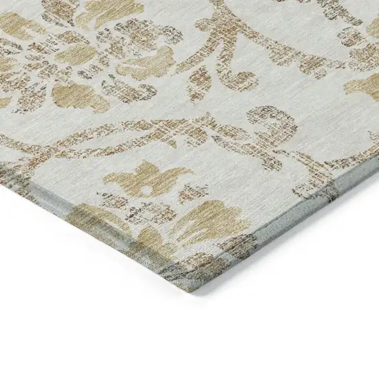 Ivory Beige And Gold Floral Washable Indoor Outdoor Area Rug Photo 3