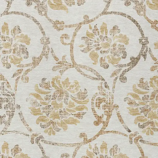 Ivory Beige And Gold Floral Washable Indoor Outdoor Area Rug Photo 4