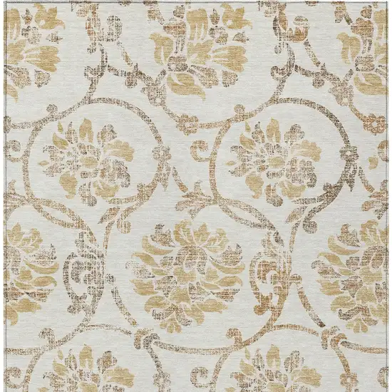 Ivory Beige And Gold Floral Washable Indoor Outdoor Area Rug Photo 5