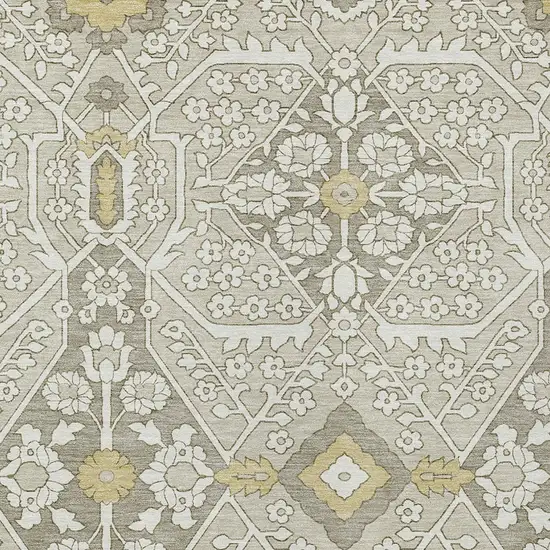 Ivory Beige And Gold Floral Washable Indoor Outdoor Area Rug Photo 6