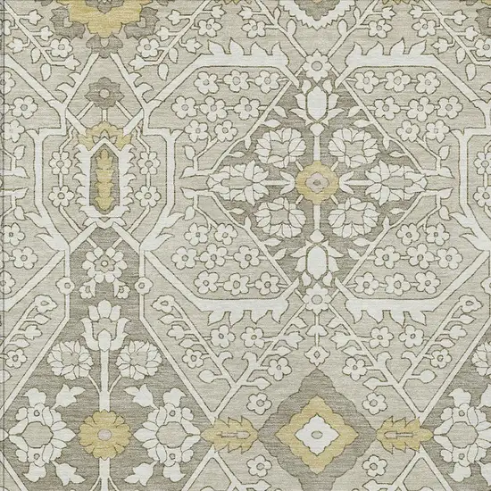 Ivory Beige And Gold Floral Washable Indoor Outdoor Area Rug Photo 6