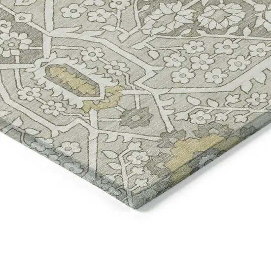 Ivory Beige And Gold Floral Washable Indoor Outdoor Area Rug Photo 5