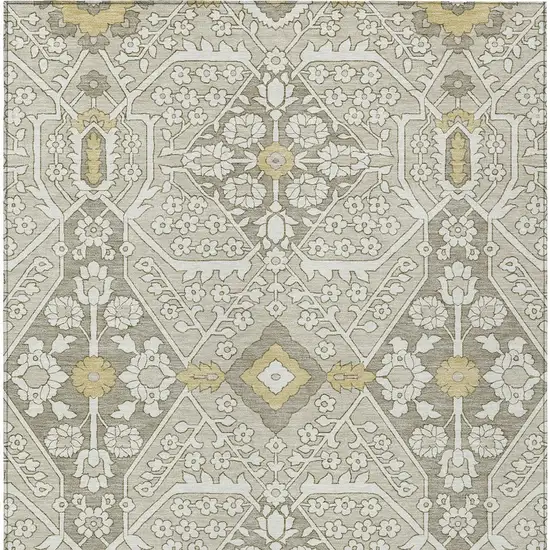 Ivory Beige And Gold Floral Washable Indoor Outdoor Area Rug Photo 8
