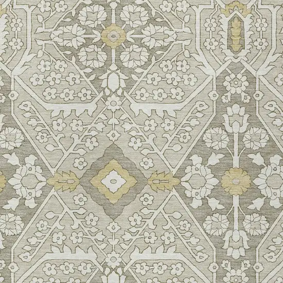 Ivory Beige And Gold Floral Washable Indoor Outdoor Area Rug Photo 6