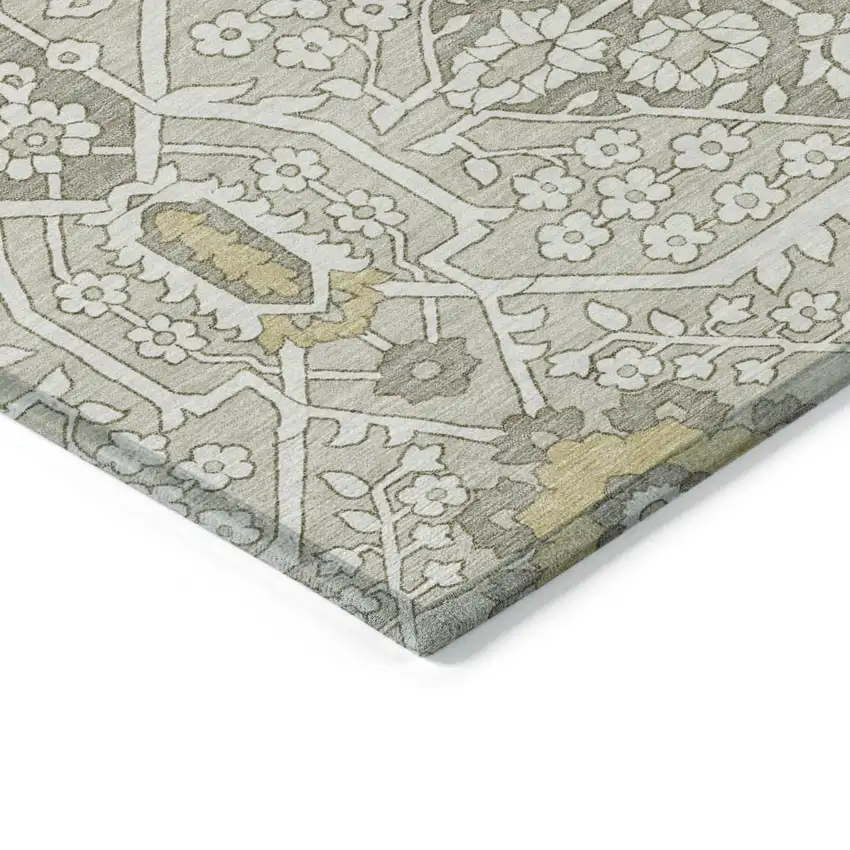 Ivory Beige And Gold Floral Washable Indoor Outdoor Area Rug Photo 5