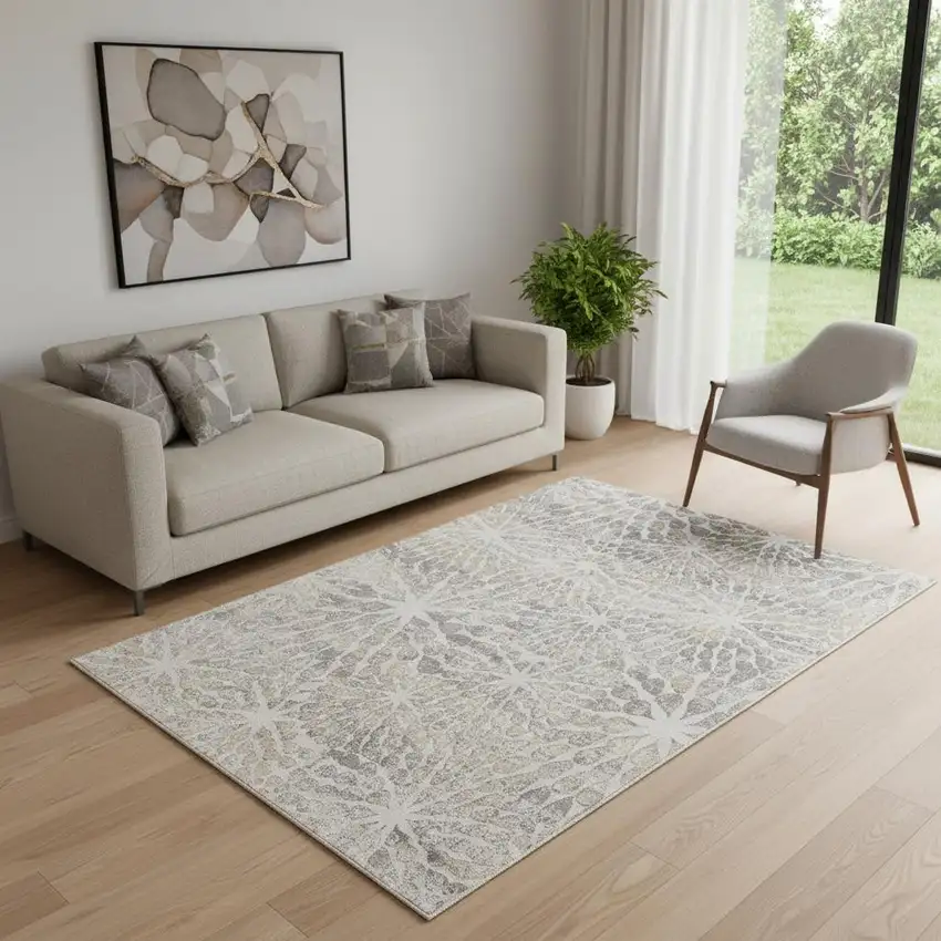 Ivory Beige And Gray Abstract Distressed Non Skid Area Rug Photo 1