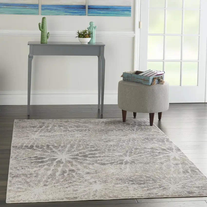 Ivory Beige And Gray Abstract Distressed Non Skid Area Rug Photo 5