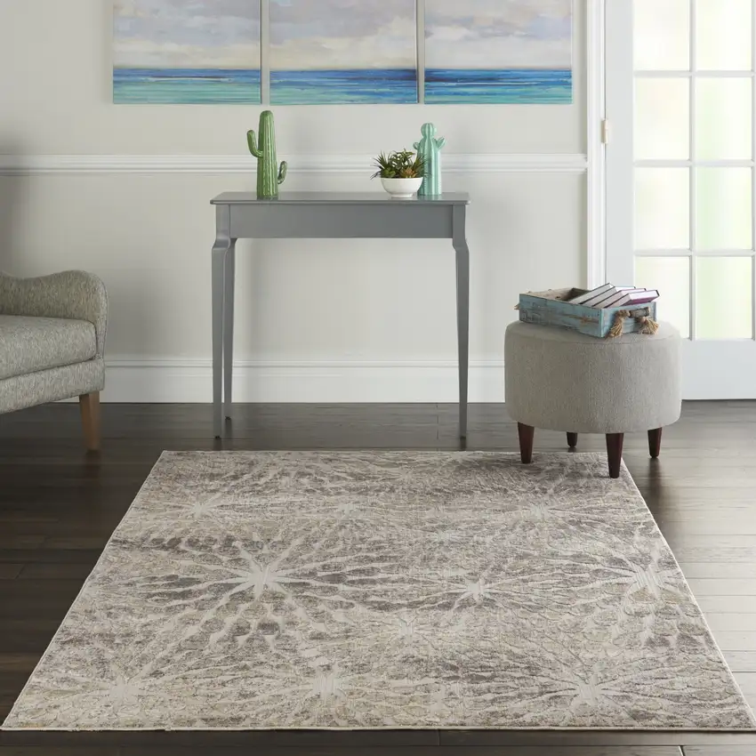 Ivory Beige And Gray Abstract Distressed Non Skid Area Rug Photo 4