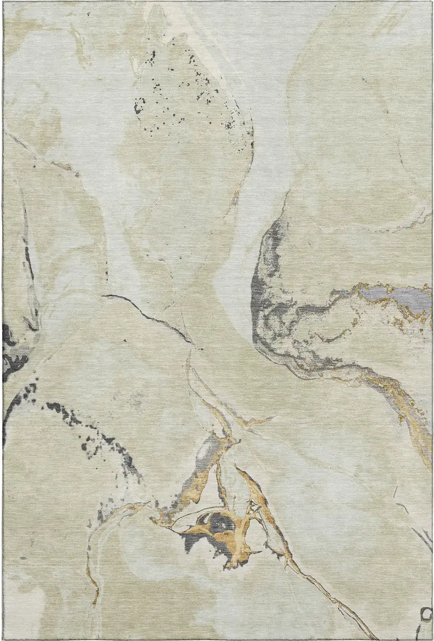 Ivory Beige And Gray Abstract Washable Area Rug With UV Protection Photo 4
