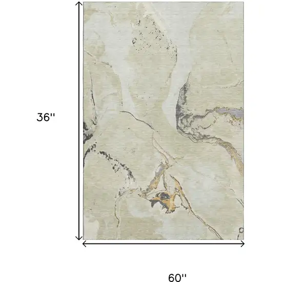 Ivory Beige And Gray Abstract Washable Area Rug With UV Protection Photo 9