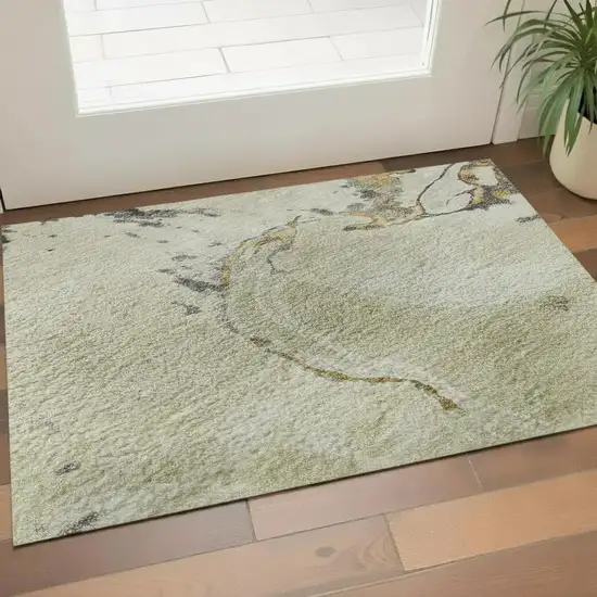 Ivory Beige And Gray Abstract Washable Area Rug With UV Protection Photo 2