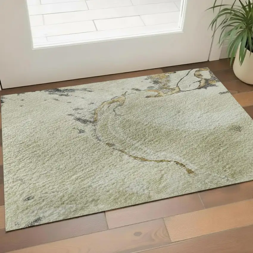 Ivory Beige And Gray Abstract Washable Area Rug With UV Protection Photo 2