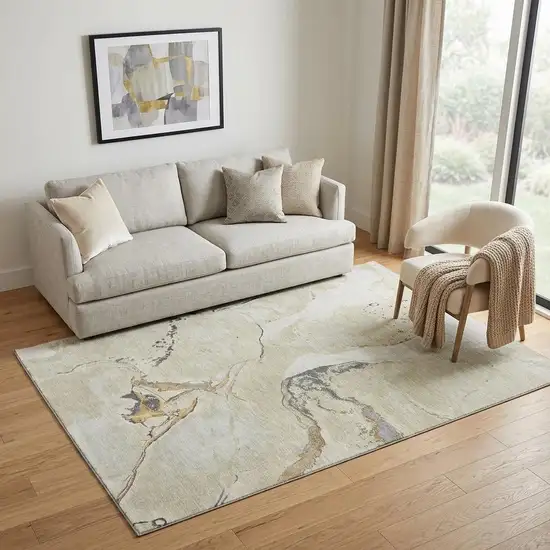 Ivory Beige And Gray Abstract Washable Area Rug With UV Protection Photo 1