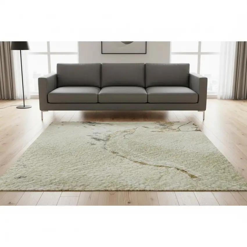 Ivory Beige And Gray Abstract Washable Area Rug With UV Protection Photo 2