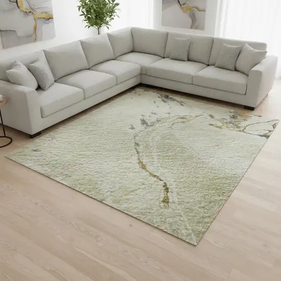 Ivory Beige And Gray Abstract Washable Area Rug With UV Protection Photo 2