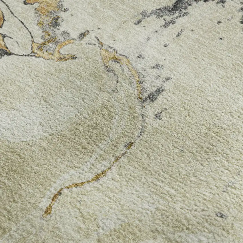 Ivory Beige And Gray Abstract Washable Area Rug With UV Protection Photo 2