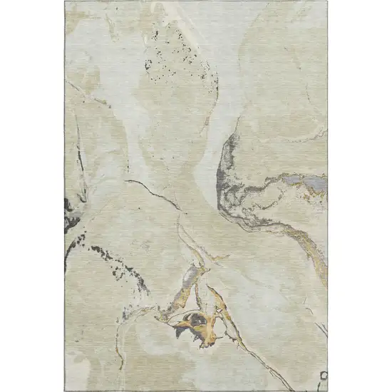 Ivory Beige And Gray Abstract Washable Area Rug With UV Protection Photo 4