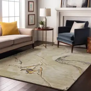 Photo of Ivory Beige And Gray Abstract Washable Area Rug With UV Protection