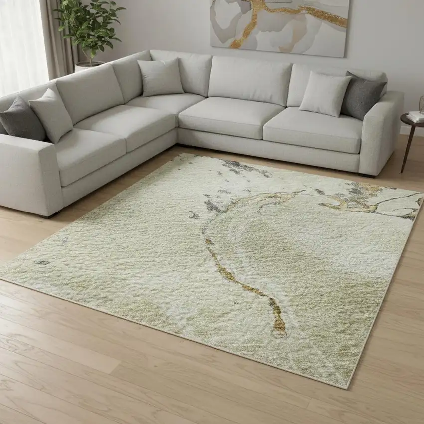 Ivory Beige And Gray Abstract Washable Area Rug With UV Protection Photo 2
