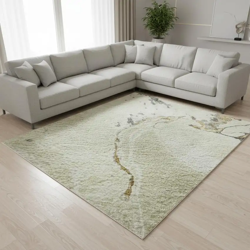Ivory Beige And Gray Abstract Washable Area Rug With UV Protection Photo 2