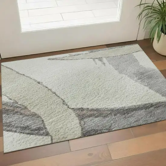 Ivory Beige And Gray Abstract Washable Area Rug With UV Protection Photo 2