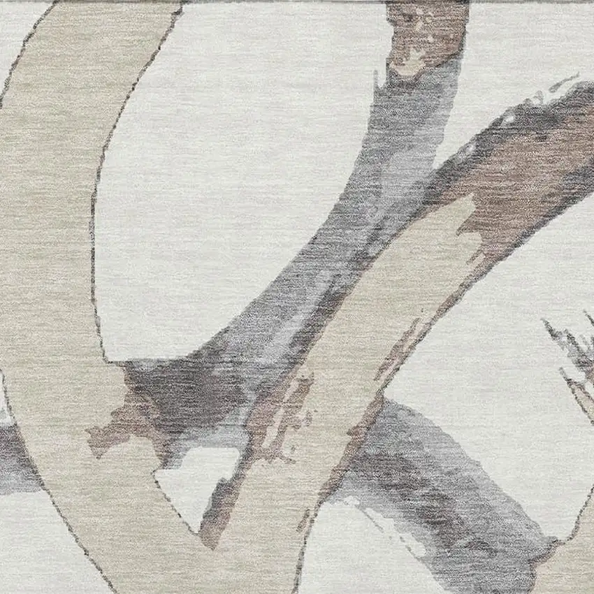 Ivory Beige And Gray Abstract Washable Area Rug With UV Protection Photo 3