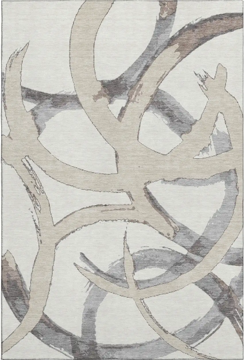 Ivory Beige And Gray Abstract Washable Area Rug With UV Protection Photo 6