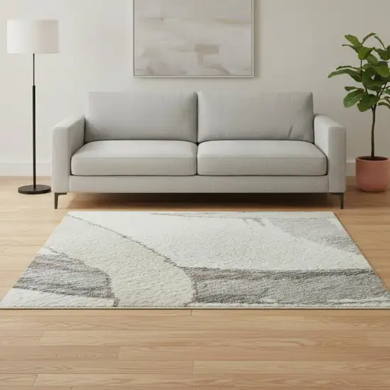 Ivory Beige And Gray Abstract Washable Area Rug With UV Protection Photo 2