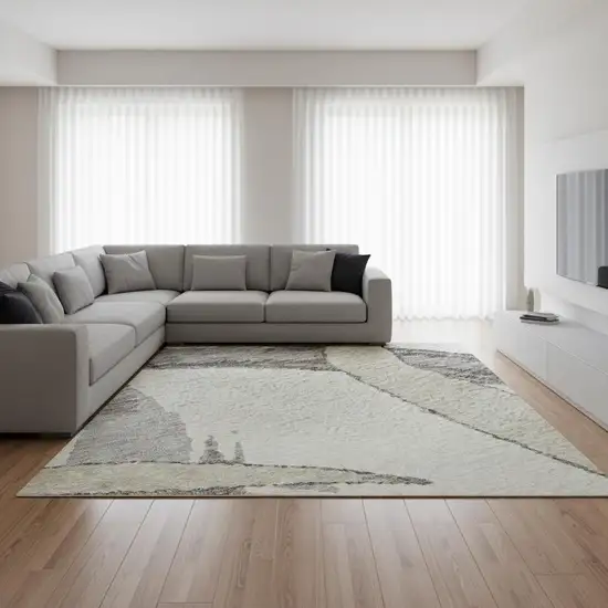 Ivory Beige And Gray Abstract Washable Area Rug With UV Protection Photo 2