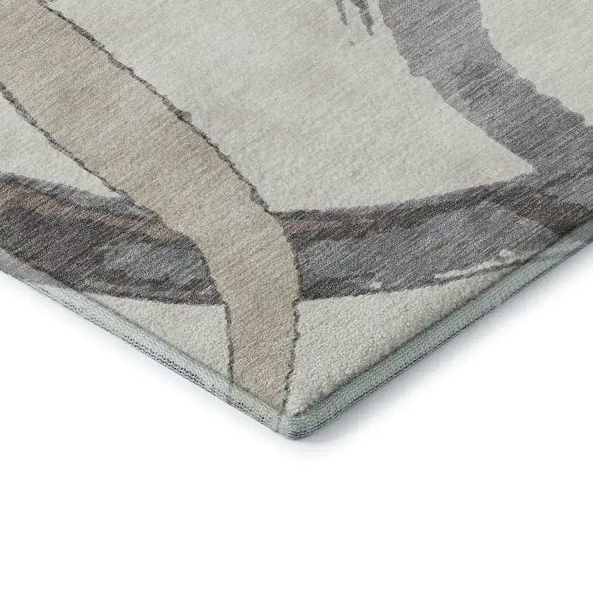 Ivory Beige And Gray Abstract Washable Area Rug With UV Protection Photo 7