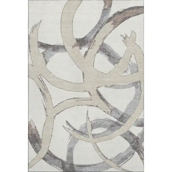 Ivory Beige And Gray Abstract Washable Area Rug With UV Protection Photo 5
