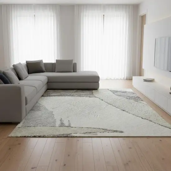 Ivory Beige And Gray Abstract Washable Area Rug With UV Protection Photo 2