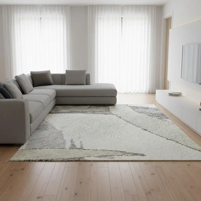 Ivory Beige And Gray Abstract Washable Area Rug With UV Protection Photo 2