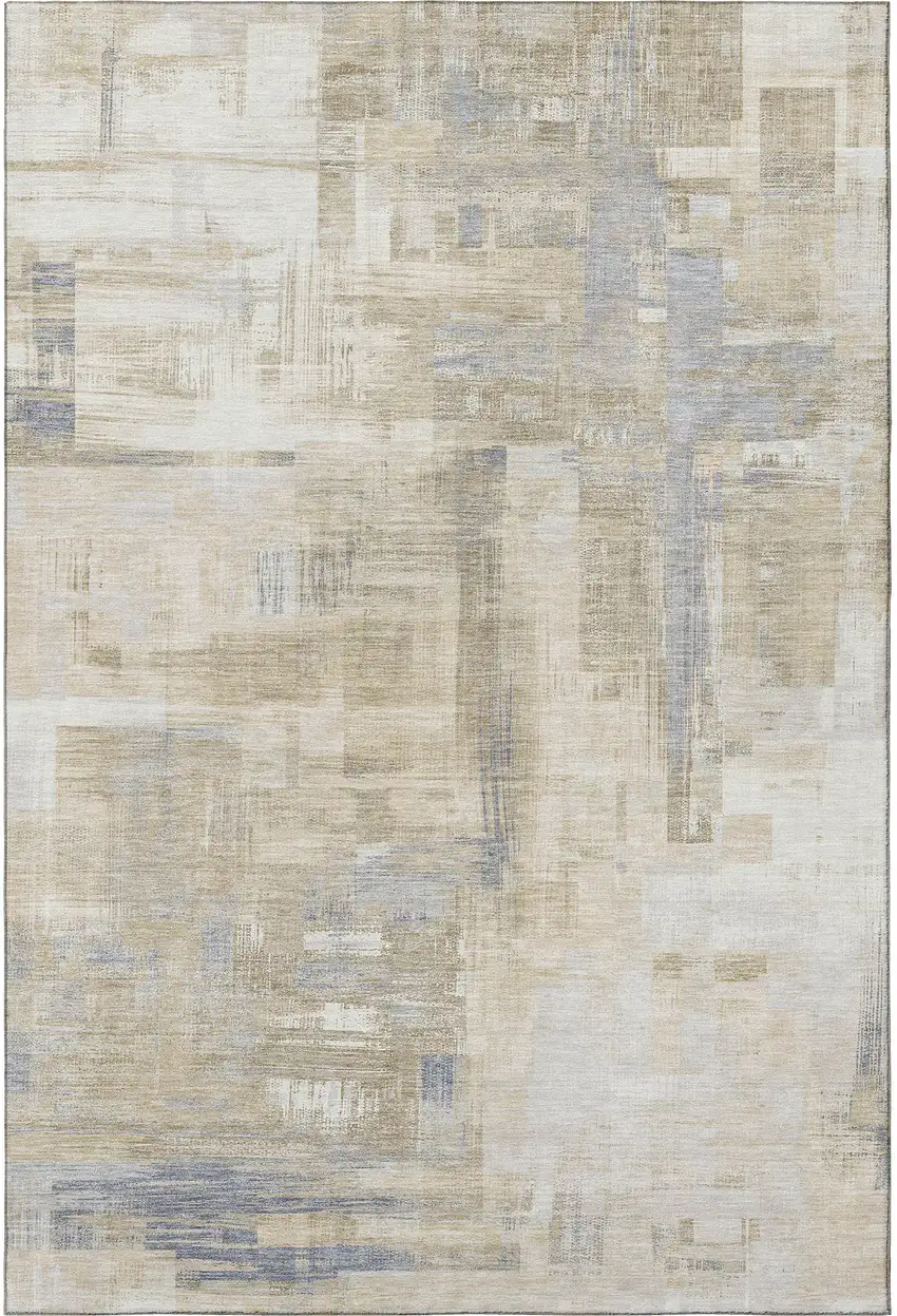 Ivory Beige And Gray Abstract Washable Area Rug With UV Protection Photo 3