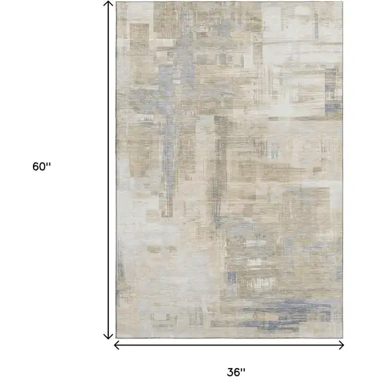 Ivory Beige And Gray Abstract Washable Area Rug With UV Protection Photo 3