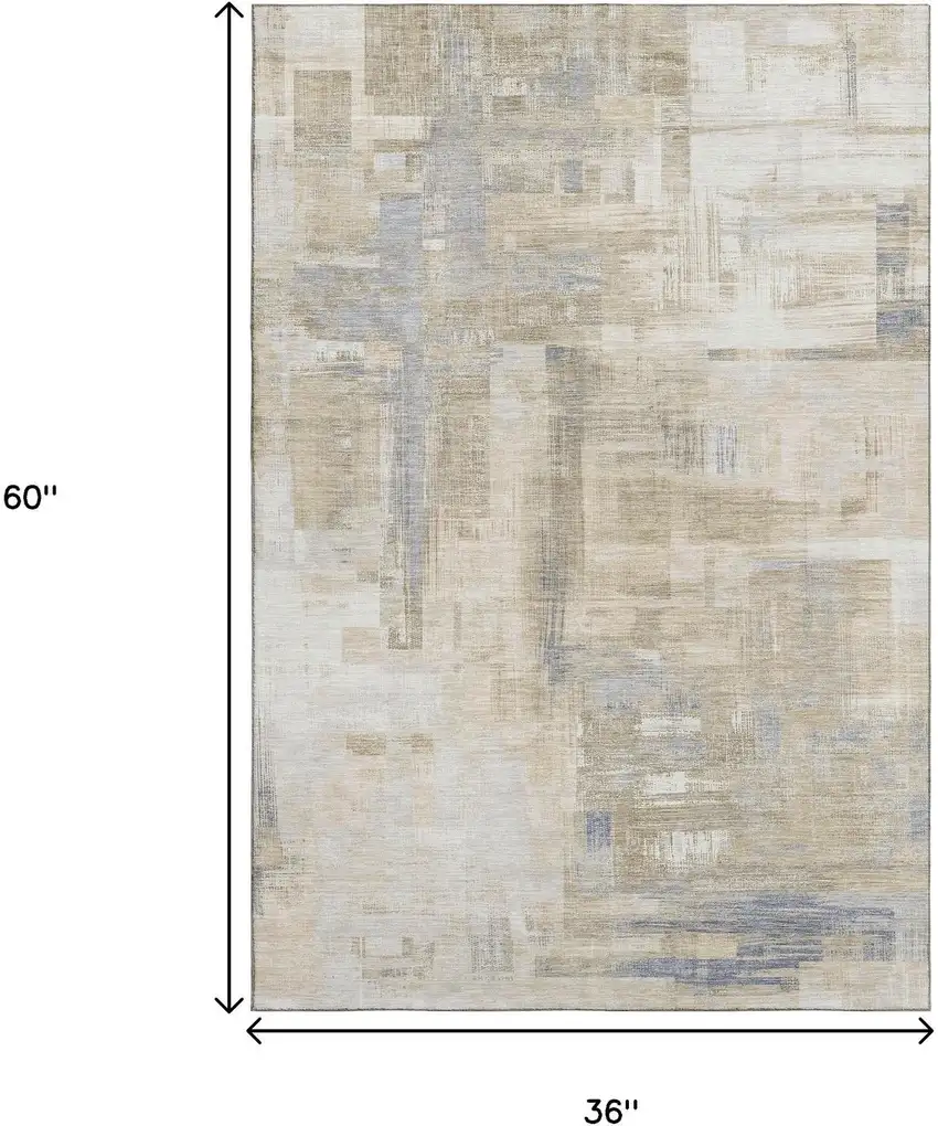 Ivory Beige And Gray Abstract Washable Area Rug With UV Protection Photo 3