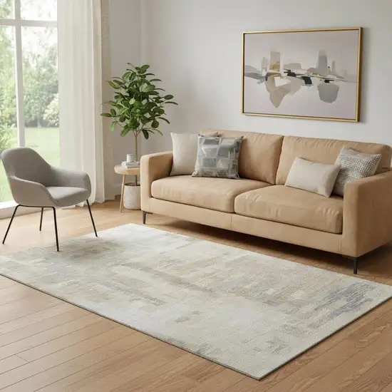 Ivory Beige And Gray Abstract Washable Area Rug With UV Protection Photo 2