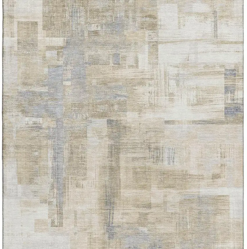 Ivory Beige And Gray Abstract Washable Area Rug With UV Protection Photo 3