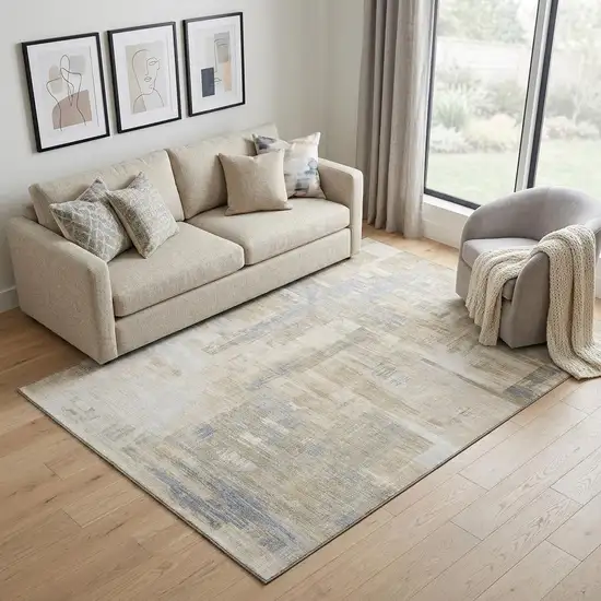 Ivory Beige And Gray Abstract Washable Area Rug With UV Protection Photo 1