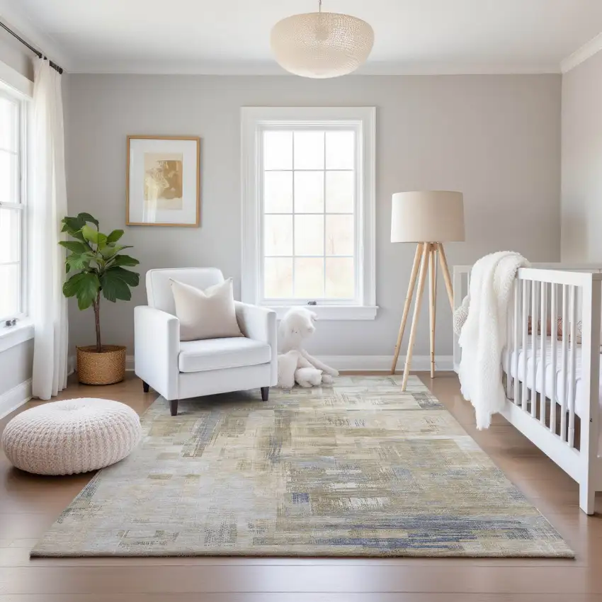 Ivory Beige And Gray Abstract Washable Area Rug With UV Protection Photo 5