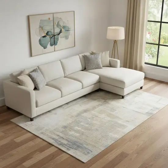 Ivory Beige And Gray Abstract Washable Area Rug With UV Protection Photo 2