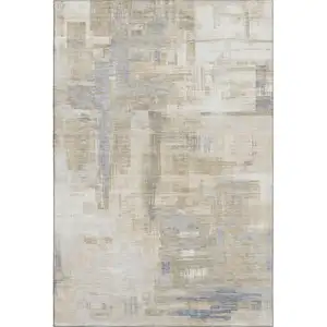 Photo of Ivory Beige And Gray Abstract Washable Area Rug With UV Protection