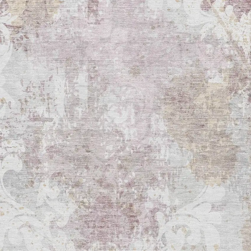 Ivory Beige And Gray Damask Washable Area Rug With UV Protection Photo 2