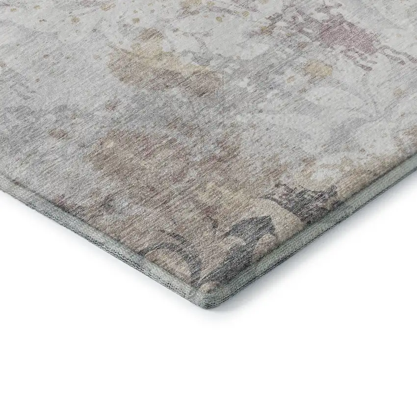 Ivory Beige And Gray Damask Washable Area Rug With UV Protection Photo 7
