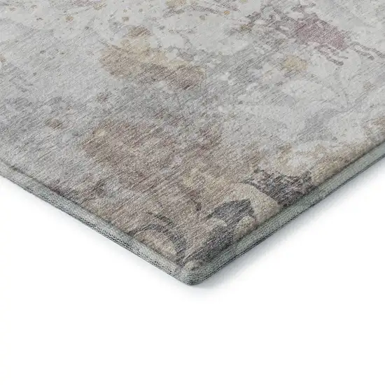 Ivory Beige And Gray Damask Washable Area Rug With UV Protection Photo 7