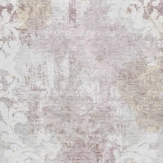 Ivory Beige And Gray Damask Washable Area Rug With UV Protection Photo 2