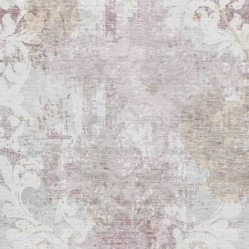 Ivory Beige And Gray Damask Washable Area Rug With UV Protection Photo 2